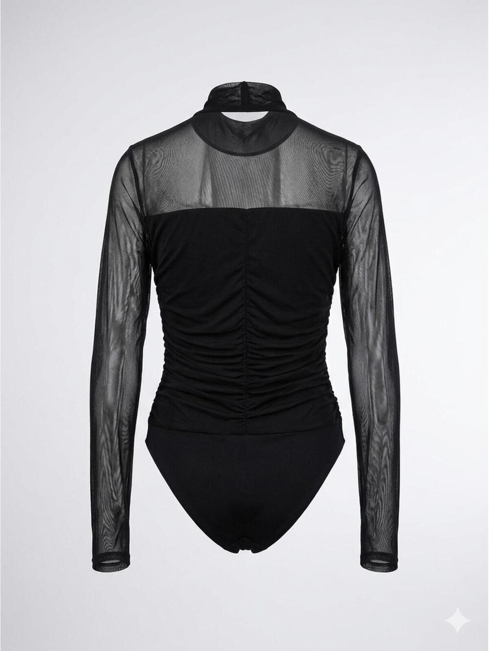 2/$20✨ Avidlove Black Mesh Bodysuit Sheer Ruched Long Sleeve Mock Neck XL